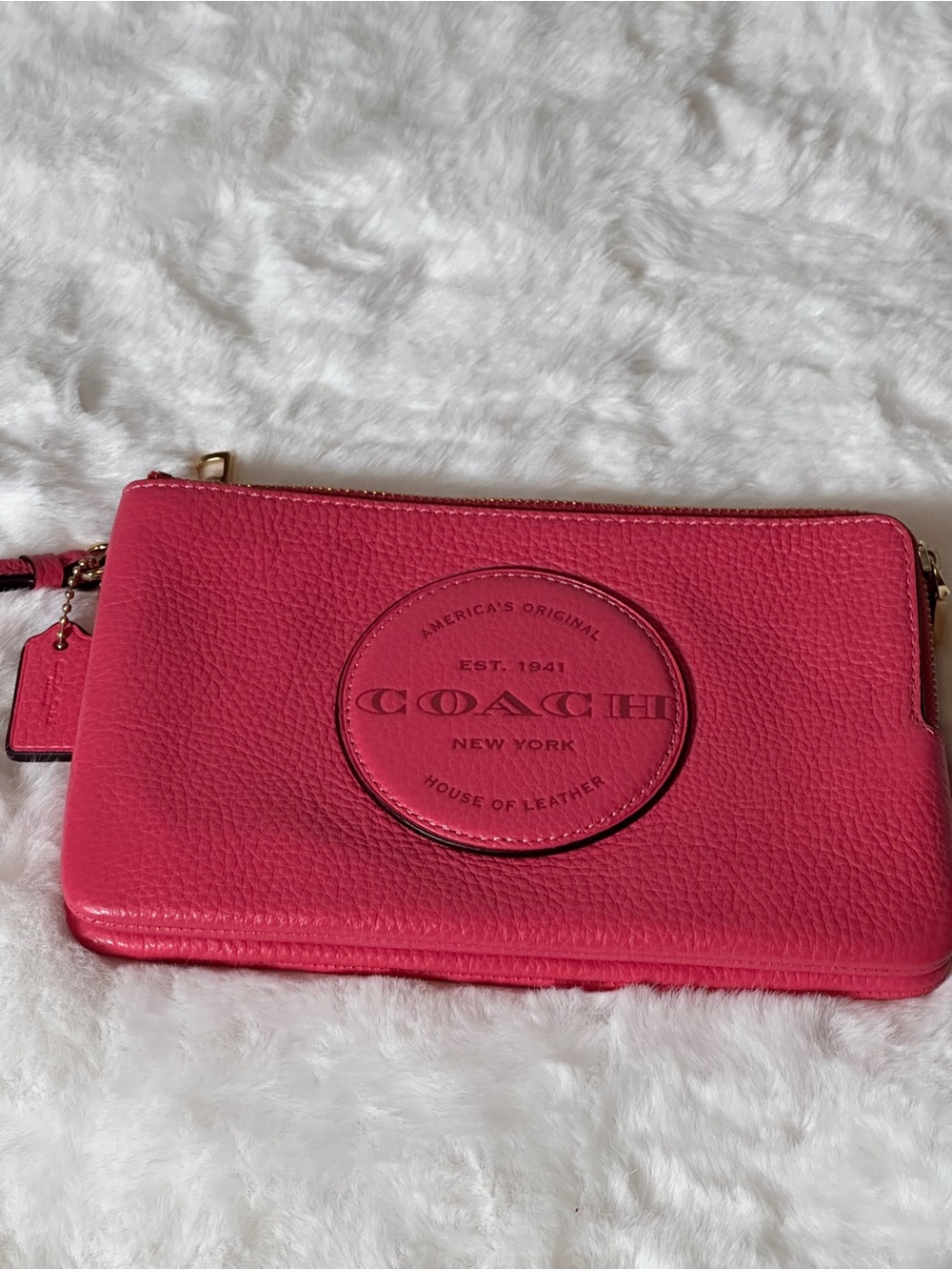 Coach Hot Pink Pebbled Leather Wristlet Clutch NWOT
